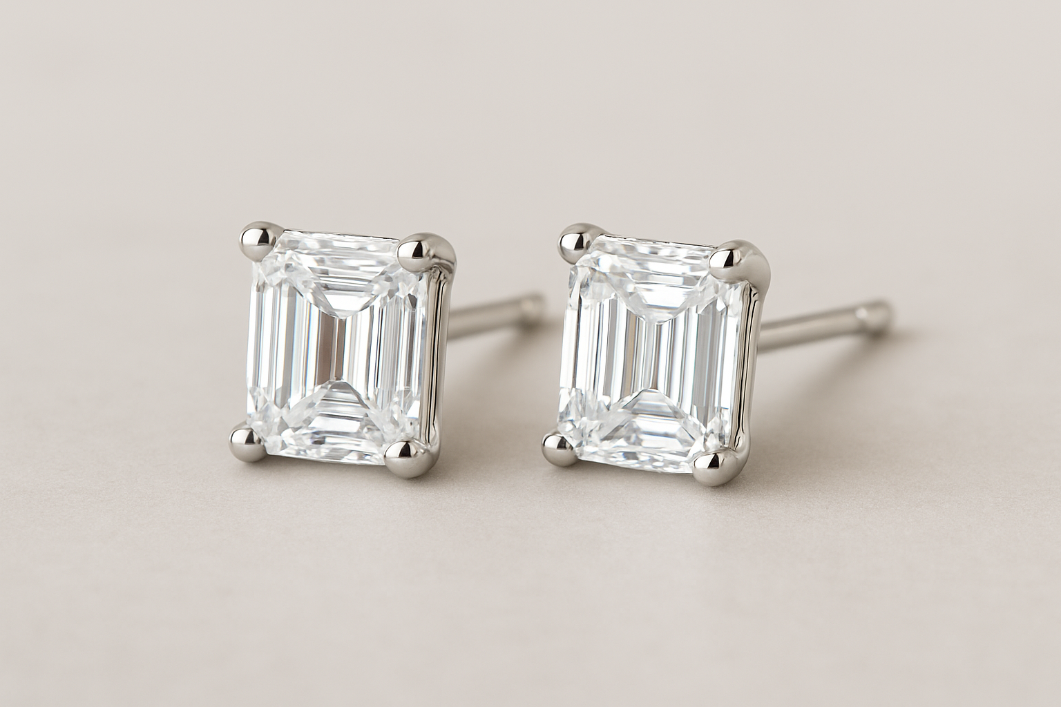 By Charis Emerald Cut Stud Diamond Earrings